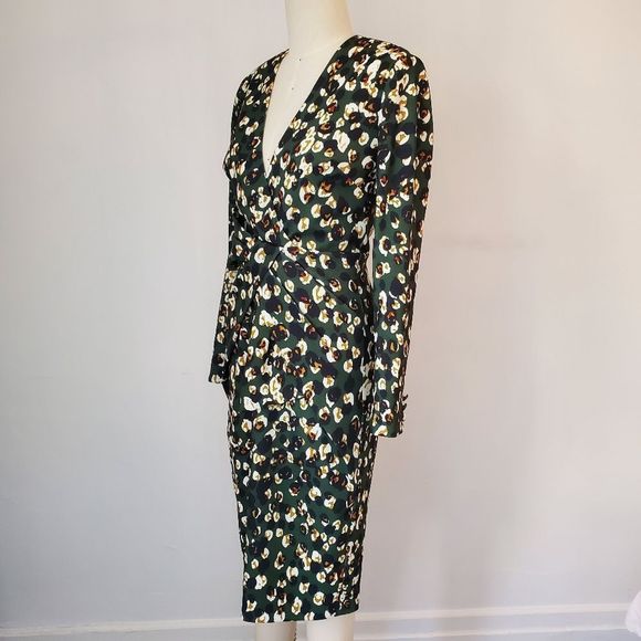 Badgley Mischka 🌟NEW🌟 Draped abstract green print dress. Size 4 - Picture 4 of 6
